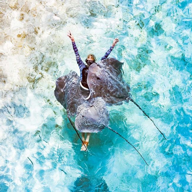 Conrad Bora Bora Swimming with Ray